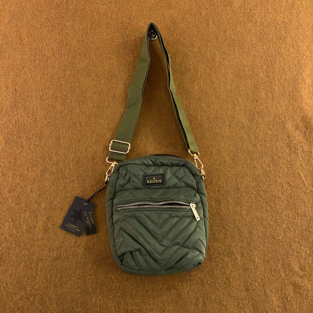Kedzie Womens OS Olive Green Quilted Cloud 9 Crossbody Bag NWT